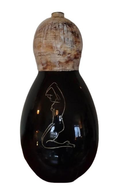  Atelier Cerenne of Vallauris Large Atelier C renne Ceramic Lamp Base with Sgraffito Nude Vallauris c 1950