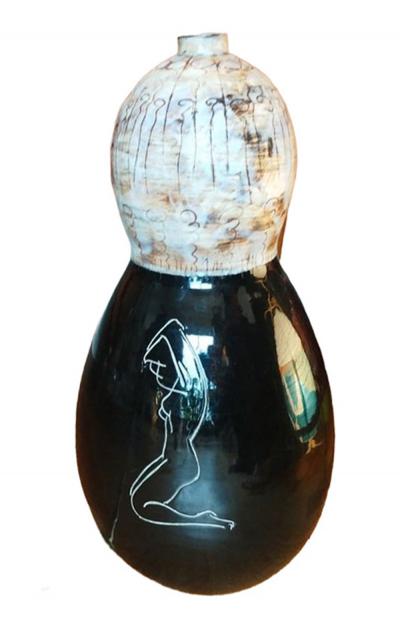  Atelier Cerenne of Vallauris Large Atelier C renne Ceramic Lamp Base with Sgraffito Nude Vallauris c 1950