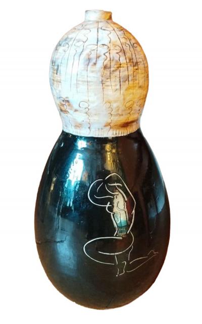  Atelier Cerenne of Vallauris Large Atelier C renne Ceramic Lamp Base with Sgraffito Nude Vallauris c 1950