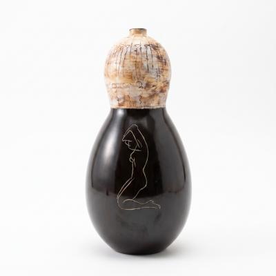  Atelier Cerenne of Vallauris Large Atelier C renne Ceramic Lamp Base with Sgraffito Nude Vallauris c 1950