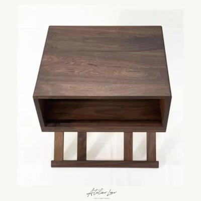  Atelier Luer Atelier Luer Open Shelf Solid Walnut Night End Table with X Frame Base Brass