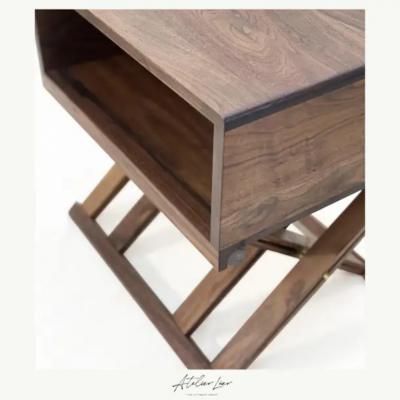 Atelier Luer Atelier Luer Open Shelf Solid Walnut Night End Table with X Frame Base Brass