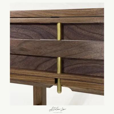  Atelier Luer Atelier Luer Slat Front Walnut Night Side End Table with Drawer Brass Hardware