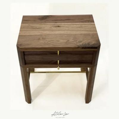  Atelier Luer Atelier Luer Slat Front Walnut Night Side End Table with Drawer Brass Hardware