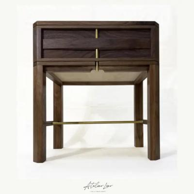  Atelier Luer Atelier Luer Slat Front Walnut Night Side End Table with Drawer Brass Hardware