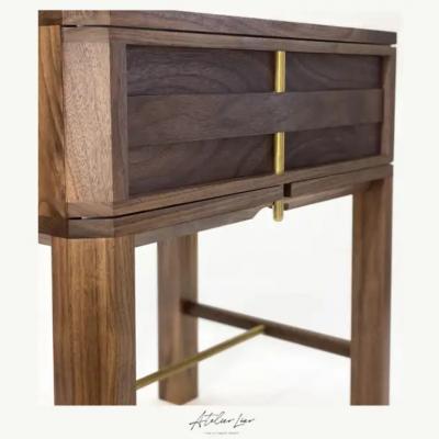  Atelier Luer Atelier Luer Slat Front Walnut Night Side End Table with Drawer Brass Hardware