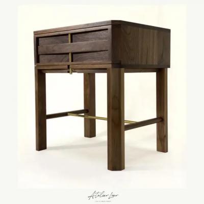  Atelier Luer Atelier Luer Slat Front Walnut Night Side End Table with Drawer Brass Hardware
