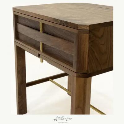  Atelier Luer Atelier Luer Slat Front Walnut Night Side End Table with Drawer Brass Hardware