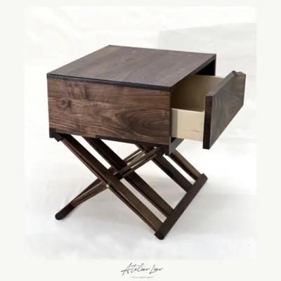  Atelier Luer Atelier Luer Walnut Nightstand End Table with Live Edge Drawer X Frame Base