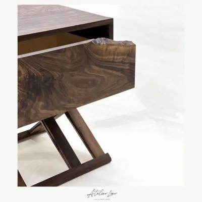  Atelier Luer Atelier Luer Walnut Nightstand End Table with Live Edge Drawer X Frame Base