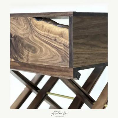  Atelier Luer Atelier Luer Walnut Nightstand End Table with Live Edge Drawer X Frame Base