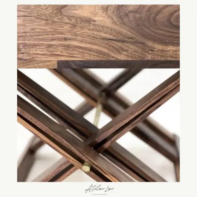  Atelier Luer Atelier Luer Walnut Nightstand End Table with Live Edge Drawer X Frame Base