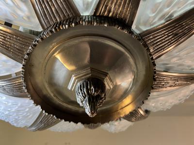  Atelier Petitot Ezan Glass EXTRAORDINARY NICKELED BRONZE FRENCH ART DECO CHANDELIER