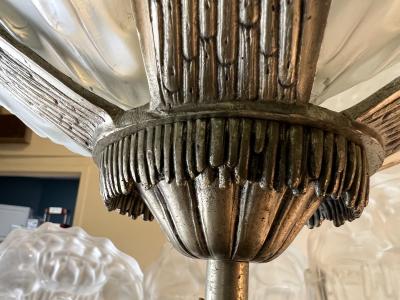  Atelier Petitot Ezan Glass EXTRAORDINARY NICKELED BRONZE FRENCH ART DECO CHANDELIER