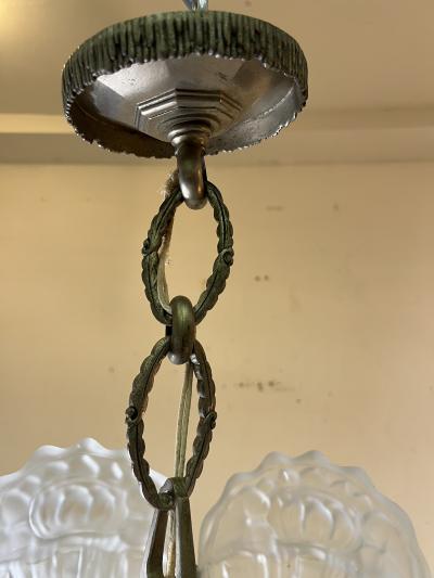  Atelier Petitot Ezan Glass EXTRAORDINARY NICKELED BRONZE FRENCH ART DECO CHANDELIER