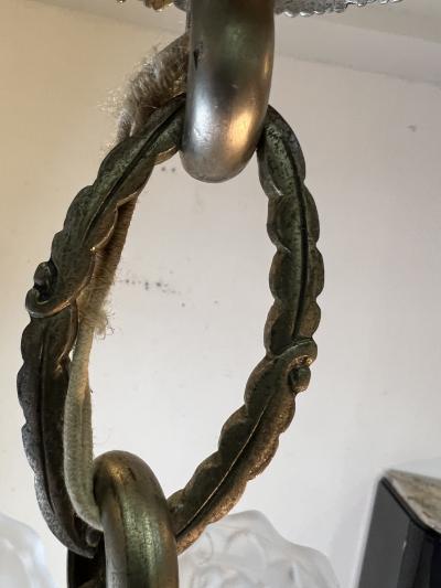  Atelier Petitot Ezan Glass EXTRAORDINARY NICKELED BRONZE FRENCH ART DECO CHANDELIER