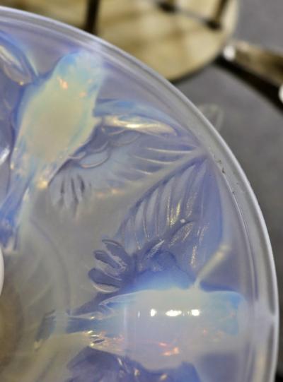  Atelier Petitot Ezan Glass FRENCH ART DECO GLASS NICKELED BRONZE BIRD CHANDELIER BY ATELIER PETITOT