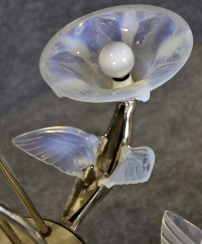 Atelier Petitot Ezan Glass FRENCH ART DECO GLASS NICKELED BRONZE BIRD CHANDELIER BY ATELIER PETITOT
