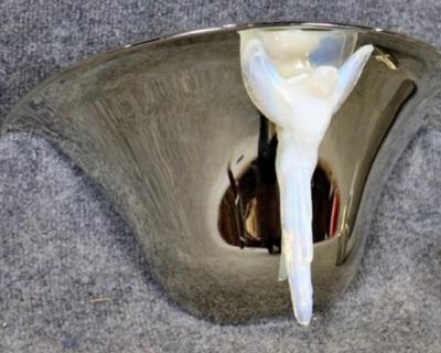  Atelier Petitot Ezan Glass FRENCH ART DECO OPALESCENT GLASS BIRD NICKEL BRONZE SCONCES