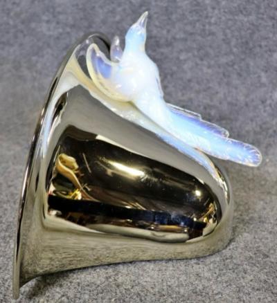  Atelier Petitot Ezan Glass FRENCH ART DECO OPALESCENT GLASS BIRD NICKEL BRONZE SCONCES