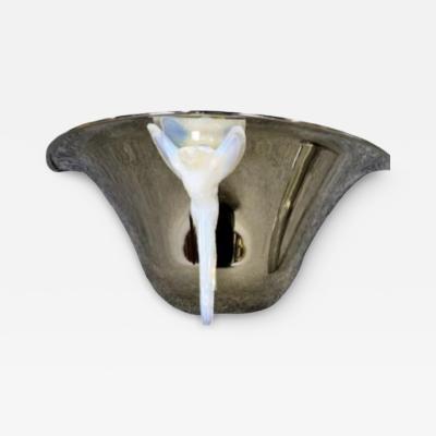  Atelier Petitot Ezan Glass FRENCH ART DECO OPALESCENT GLASS BIRD NICKEL BRONZE SCONCES