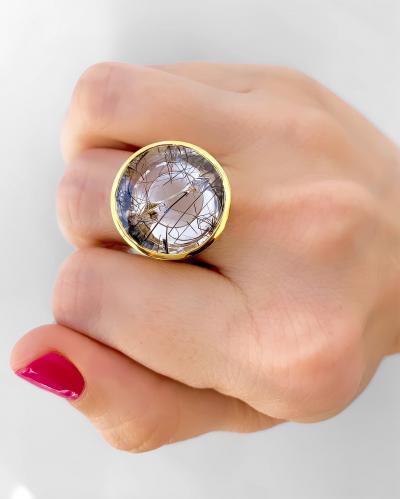  Atelier Tom Munsteiner Atelier Munsteiner Magic Face Black Tourmaline Quartz One of a Kind Gold Ring