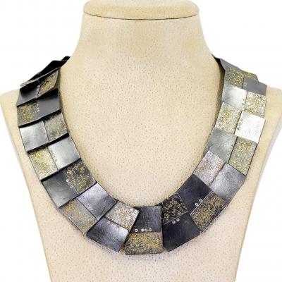  Atelier Zobel Alternating Diamond Yellow Gold Oxidized Silver Link Necklace Atelier Zobel