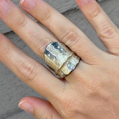  Atelier Zobel White Diamond Pure Gold Oxidized Silver Shield Ring Atelier Zobel 2025