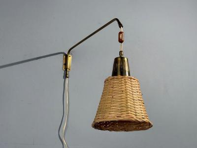  Atelje Lyktan Atelj Lyktan Articulating Wall Light Brass Cane Teak Sweden 1970s