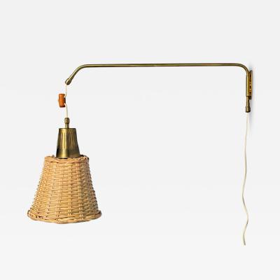  Atelje Lyktan Atelj Lyktan Articulating Wall Light Brass Cane Teak Sweden 1970s