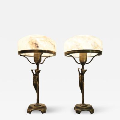  Atelje Lyktan Pair Rare Bronze Art Nouveau Style Table Lamps Made by Atelj Lyktan Sweden 