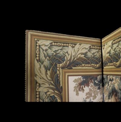  Aubusson FRENCH AUBUSSON STYLE FOUR PANEL ROOM SCREEN OF LUSH LANDSCAPE BIRDS COLUMNS
