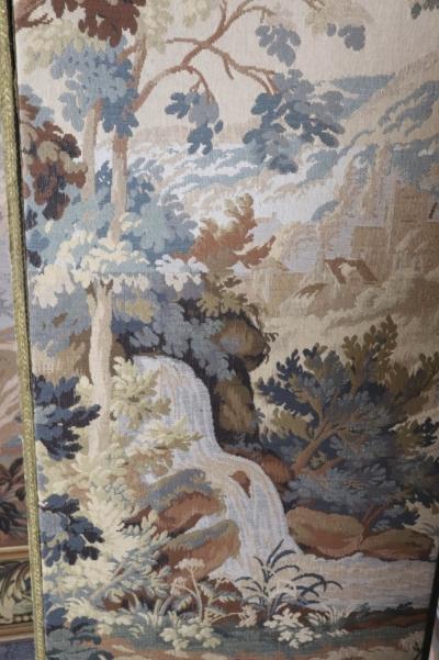  Aubusson FRENCH AUBUSSON STYLE FOUR PANEL ROOM SCREEN OF LUSH LANDSCAPE BIRDS COLUMNS