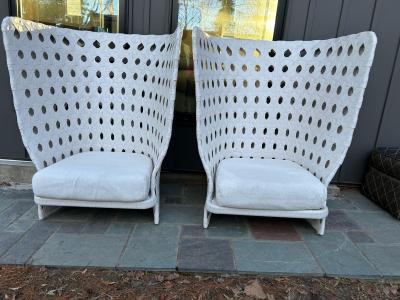 B B Italia Fabulous Pair B B Italia Canasta High Wing Back Woven Outdoor Chair