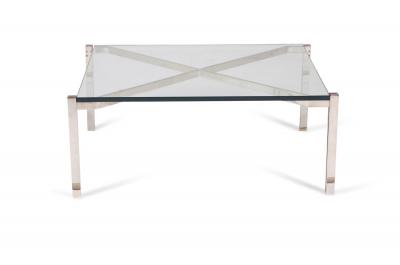 B B Italia Italian Modernist X Frame Steel and Glass Coffee Table manner of B B Italia 