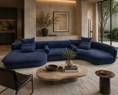  B B Italia Three Piece Piaf Sectional Sofa Made in Italy by Baxter Dark Blue Leather