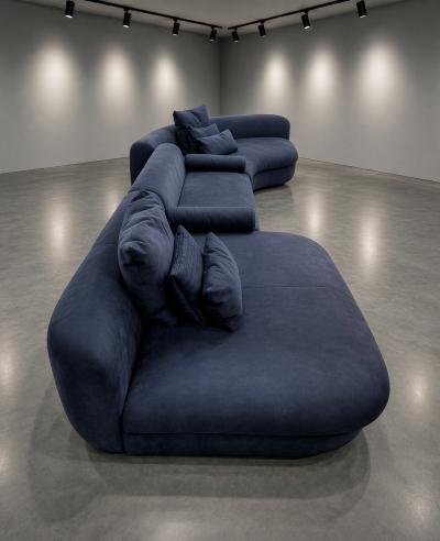  B B Italia Three Piece Piaf Sectional Sofa Made in Italy by Baxter Dark Blue Leather