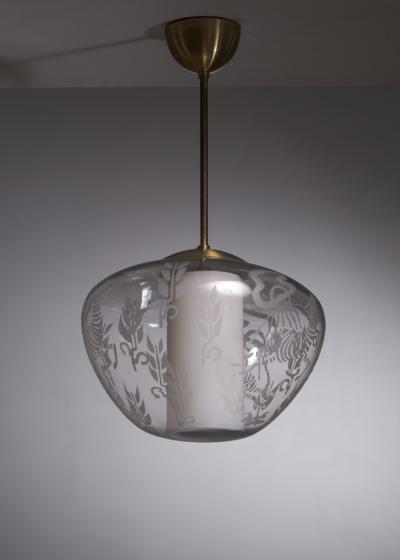  B hlmarks AB Bohlmarks Scandinavian Modern etched glass pendant
