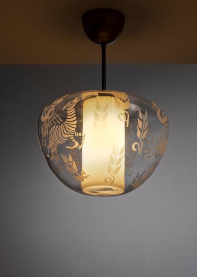  B hlmarks AB Bohlmarks Scandinavian Modern etched glass pendant lamp