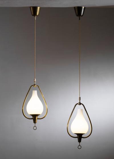  B hlmarks AB Bohlmarks Scandinavian Modern pair of brass and glass pendants