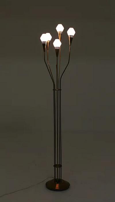  B hlmarks AB Bohlmarks Swedish Floor Lamp in Brass and Opaline Glass by B hlmarks 1950s