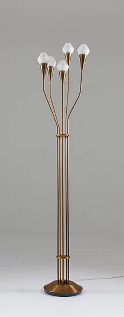  B hlmarks AB Bohlmarks Swedish Floor Lamp in Brass and Opaline Glass by B hlmarks 1950s