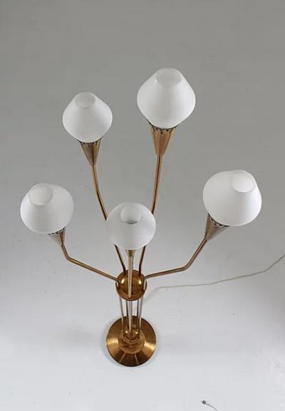  B hlmarks AB Bohlmarks Swedish Floor Lamp in Brass and Opaline Glass by B hlmarks 1950s