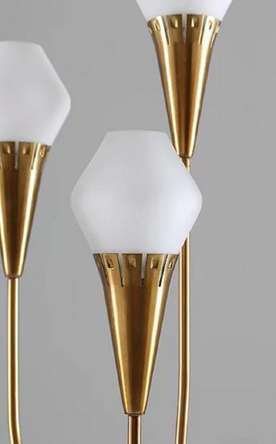  B hlmarks AB Bohlmarks Swedish Floor Lamp in Brass and Opaline Glass by B hlmarks 1950s