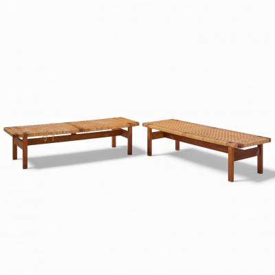  B rge Mogensen Borge Mogensen B rge Mogensen 5272 for Fredericia Danish Teak and Rattan Benches Pair