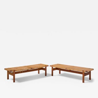  B rge Mogensen Borge Mogensen B rge Mogensen 5272 for Fredericia Danish Teak and Rattan Benches Pair