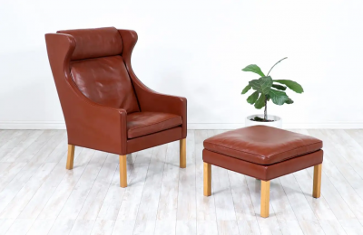  B rge Mogensen Borge Mogensen B rge Mogensen Model 2204 Cognac Leather Wing Chair for Fredericia Stolefabrik