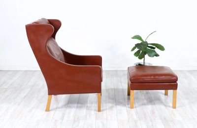  B rge Mogensen Borge Mogensen B rge Mogensen Model 2204 Cognac Leather Wing Chair for Fredericia Stolefabrik