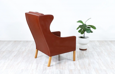  B rge Mogensen Borge Mogensen B rge Mogensen Model 2204 Cognac Leather Wing Chair for Fredericia Stolefabrik