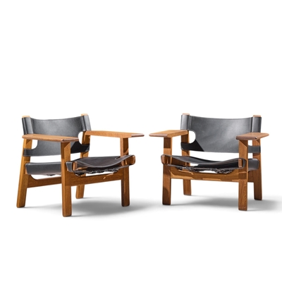  B rge Mogensen Borge Mogensen B rge Mogensen for Fredericia Mid Century Oak and Leather Spanish Chairs Pair